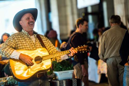 Chris Detrick  |  The Salt Lake Tribune
Singer-songwriter Jim 'Fish' Svendsen performs at the Winter Market at the Rio Grande Depot Saturday November 7, 2015.  The Winter Market runs from 10 a.m. to 2 p.m. every other Saturday through April.