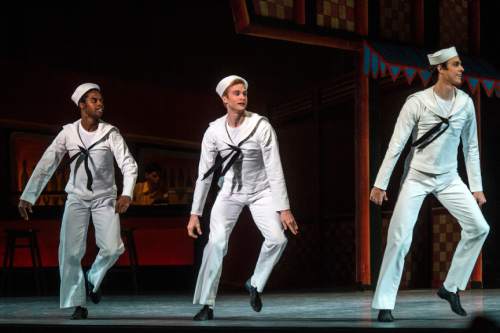 Chris Detrick  |  The Salt Lake Tribune
Chase O'Connell, Joshua Whitehead and Adrian Fry perform 'Fancy Free' during a dress rehearsal for Ballet West's "Iconic Classics," at the Capitol Theatre Thursday November 5, 2015.  Iconic Classics, Ballet West's Season Opener, will feature some of the most important ballets from quintessential choreographers of the 20th Century. A dazzling triple bill, Iconic Classics takes the stage November 6 – 14 for just seven performances at the Janet Quinney Lawson Capitol Theatre.
