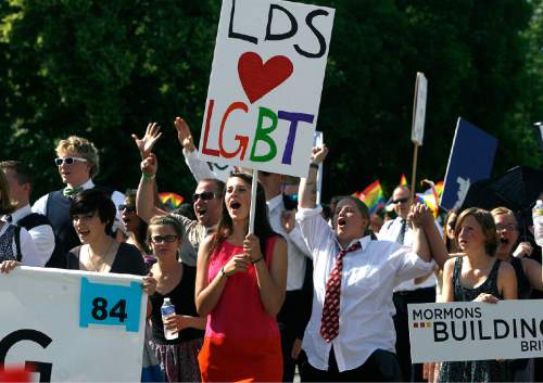 Scott Sommerdorf  |  The Salt Lake Tribune             
Mormons Building Bridges was the first group in the annual Gay Pride Parade just after the Grand Marshals as they paraded through downtown Salt Lake City in June 2012.