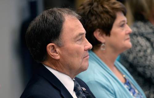 Al Hartmann  |  The Salt Lake Tribune
Gov. Gary Herbert and First Lady Colleen Herbert listen to comments from refugee leaders during a roundtable meeting at the new Utah Refugee Education and Training Center at Salt Lake Communty College Medowbrook Campus Tuesday Nov 10.