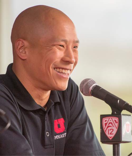 Rick Egan  |  The Salt Lake Tribune

Tom Farden talks about his position as a co-gymnastics coach with Megan Marsden, at a news conference at the Huntsman Center, Tuesday, April 21, 2015.