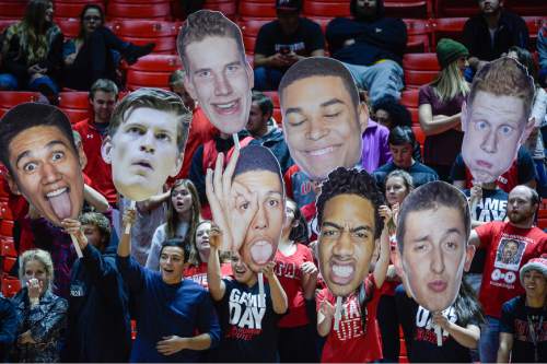 Francisco Kjolseth | The Salt Lake Tribune
Utah fans try to trip up the Cal State Monterey Bay doing free throws as Utah men's basketball plays its first exhibition at the Huntsman Center on Thursday, Nov. 5, 2015.