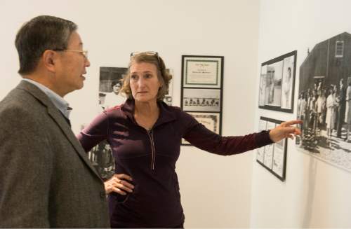 Rick Egan  |  The Salt Lake Tribune

Jane Beckwith president of the Topaz museum board, gives a tour of the museum to Ken Shimanouchi, former Japanese ambassador to Brazil and Spain, at the Topaz Museum in Delta, Wednesday, November 11, 2015.