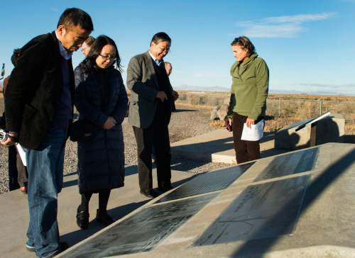 Rick Egan  |  The Salt Lake Tribune

Jane Beckwith (right) president of the Topaz museum board, Ken Shimanouchi, at the site of the central Utah relocation center, near Delta, Wednesday, November 11, 2015.