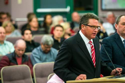 Chris Detrick  |  The Salt Lake Tribune
Developer Jeff Vitek speaks to the Sandy City Council for approval of rezoning a project near a TRAX station, a joint-project with UTA Tuesday November 10, 2015.