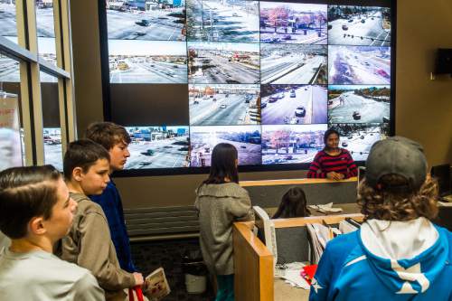 Chris Detrick  |  The Salt Lake Tribune
Ph. D. student Anusha Musunuru talks about the Utah Traffic Lab to high school students during the University of Utah College of Engineering's annual Engineering Day Saturday November 14, 2015.