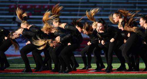 Steve Griffin  |  The Salt Lake Tribune

The Bingham High School drill team perform during half time of the Class 5A football semifinal between Lone Peak and Bingham Rice-Eccles Stadium in Salt Lake City, Friday, November 13, 2015.