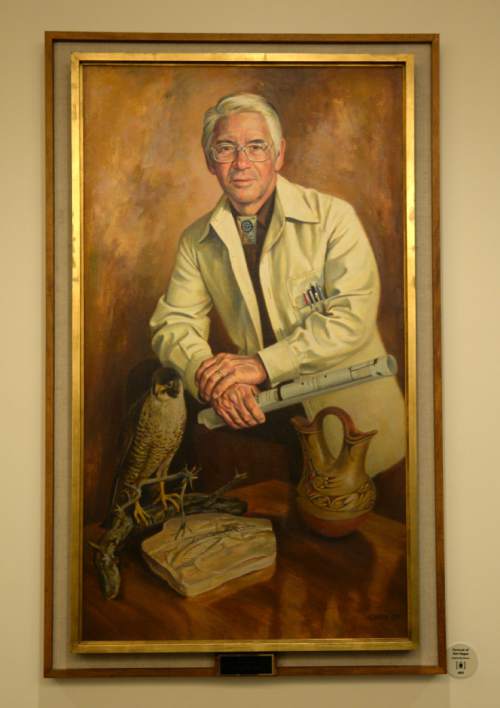 Steve Griffin  |  The Salt Lake Tribune

A portrait of Don Hague hangs in the Natural History Museum of Utah in Salt Lake City, Monday, November 16, 2015.
