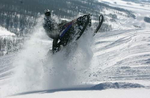 Jim Urquhart  |  Tribune File photo

Shaun Saunders of Ogden jumps his snowmobile during the Open Air and Safety Demo Day Saturday, January 10, 2008, at Monte Cristo east of Huntsville. The state of Utah and the Utah Avalanche Center held it's first Open Air and Safety Demo Day at Monte Cristo to educated snowmobilers about avalanche safety and awareness while enjoying the winter outdoors.
