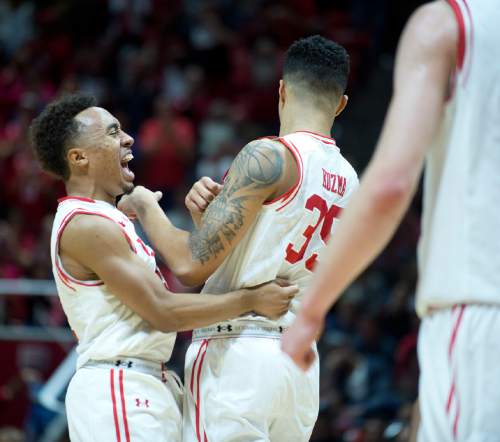 Lennie Mahler  |  The Salt Lake Tribune

Utah guard Brandon Taylor celebrates as Kyle Kuzma drew a foul on a tough put-back late in the second half in a close game with Southern Utah at the Huntsman Center in Salt Lake City, Friday, Nov. 13, 2015.