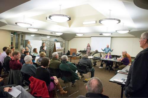 Rick Egan  |  The Salt Lake Tribune

Concerned citizens packed the Sugar House Community Council meeting at the Sprague Library, to hear from representatives from Boulder Ventures, who talked about their 492-unit apartment complex they plan to build in in Sugar House, Monday, November 16, 2015.