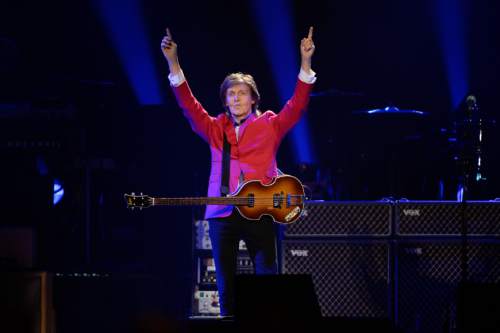 Francisco Kjolseth  |  The Salt Lake Tribune
Paul McCartney performs at Energy Solutions Arena in Salt Lake City on Thursday, Aug. 7, 2014.