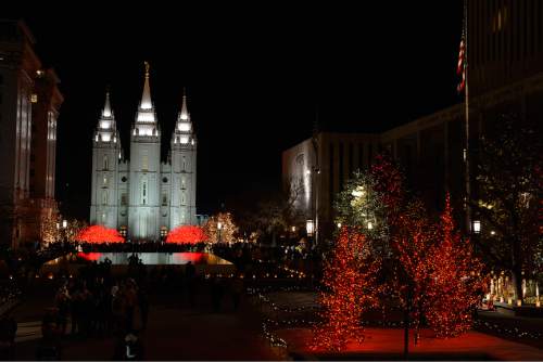 Leah Hogsten  |  The Salt Lake Tribune
Christmas season on Temple Square officially opens each year when the millions of Christmas lights are turned on for the the first time, Friday, November 28, 2014 in Salt Lake City.