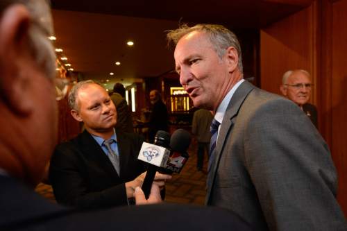 Francisco Kjolseth | The Salt Lake Tribune
The Utah Sports Hall of Fame Foundation gets ready to induct their latest athletes, including Ed Eyestone (track), as he speaks with the media at the Little America Hotel in Salt Lake City on Thursday, Sept. 17, 2015.