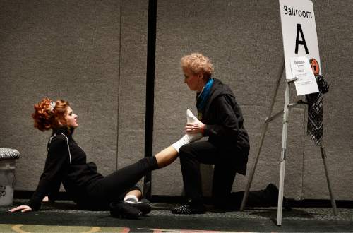 Scott Sommerdorf   |  The Salt Lake Tribune
Hallie Schmidt gets some help stretching out from Roxanne Schmidt of Olympia, Washington as Utah hosted the Western Regional Championships of Irish Dance (The Western Regional Oireachtas) at the Salt Palace Convention Center, Sunday, November 22, 2015.