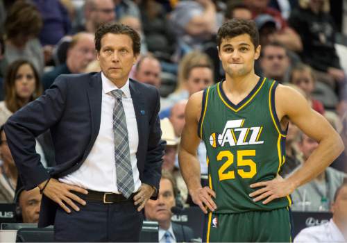 Rick Egan  |  The Salt Lake Tribune

Utah Jazz guard Raul Neto (25) gets some instructions from Utah Jazz head coach Quin Snyder, during a free throw, as the Utah Jazz defeated the New Orleans Pelicans 101-87, In Salt Lake City, Saturday, November 24, 2015.
