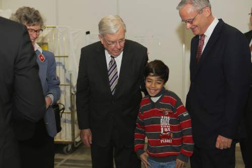 Courtesy  |  LDS Newsroom

Elder M. Russell Ballard and other leaders of The Church of Jesus Christ of Latter-day Saints visit children staying at a refugee shelter in Berlin, Germany, Monday, November 16, 2015.