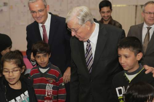 Courtesy  |  LDS Newsroom

Elder M. Russell Ballard of The Church of Jesus Christ of Latter-day Saints visits with children at a refugee shelter in Berlin, Germany, Monday, November 16, 2015.