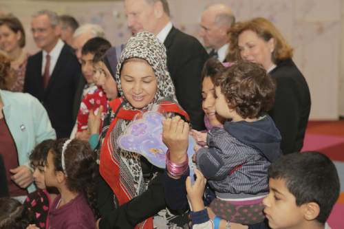 Courtesy  |  LDS Newsroom

Children at a refugee shelter receive toys donated by The Church of Jesus Christ of Latter-day Saints in Berlin, Germany, Monday, November 16, 2015.
