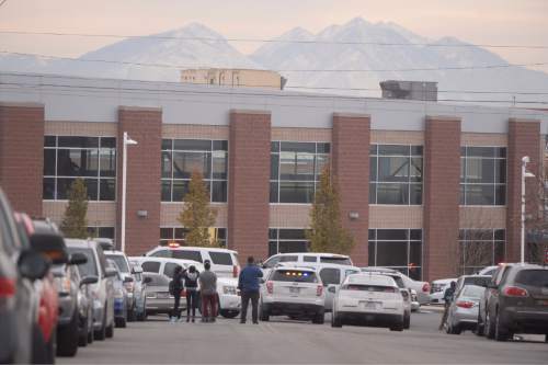 Rick Egan  |  The Salt Lake Tribune

The roads are closed during the lockdown at Pleasant Grove High school, where a student reported seeing someone with a weapon, Thursday, December 3, 2015.