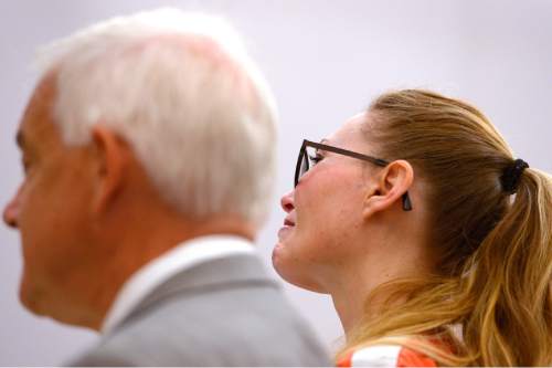Leah Hogsten  |  The Salt Lake Tribune
Brianne Altice cries as her attorney Ed Brass speaks in Judge Kay's courtroom. Altice was sentenced to up to 30 years, Thursday, July 9, 2015 in Judge Thomas L. Kay's Second District Courtroom.  Altice, a former Davis High school teacher had sexual relationships with three of her students.
