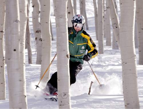Steve Griffin | Tribune File Photo

Deer Valley Mountain Host supervisor, Tate Shaw, skis through the trees at the resort  Jan. 12, 2004.