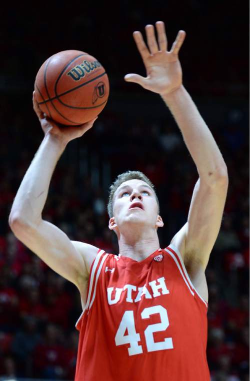 Steve Griffin  |  The Salt Lake Tribune

Utah Utes forward Jakob Poeltl (42) raises for a slam dunk during first half action in the Utah versus BYU men's basketball game at the Huntsman Center in Salt Lake City, Wednesday, December 2, 2015.