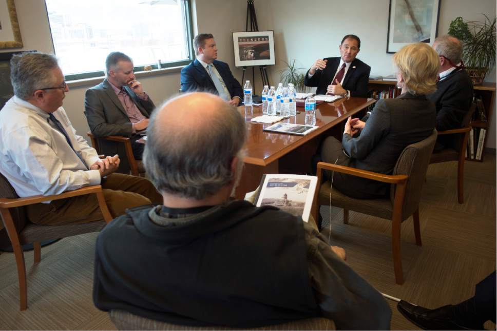 Scott Sommerdorf   |  The Salt Lake Tribune
Utah Governor Gary Herbert came to the Salt Lake Tribune editorial board meeting to discuss his recommendations for the fiscal year 2017 budget, Wednesday, December 9, 2015.