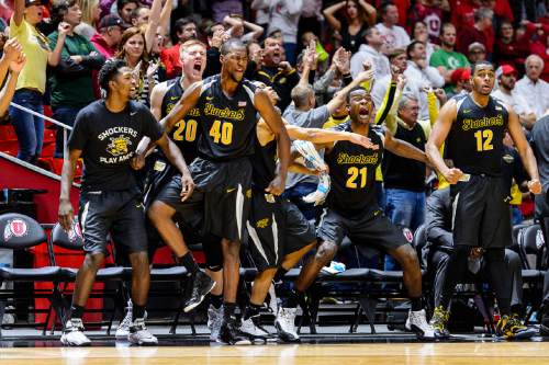 Trent Nelson  |  The Salt Lake Tribune
The Wichita State bench reacts late in the game as the University of Utah Utes defeats the Wichita State Shockers in overtime, 69-68, college basketball at the Huntsman Center in Salt Lake City, Wednesday December 3, 2014.