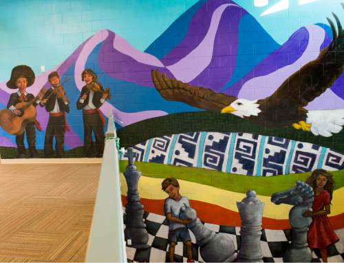 Rick Egan  |  The Salt Lake Tribune

The University of Utah Special Topics Art Class and Professor V. Kim Martinez unveiled the1500 square foot mural at Esperanza Elementary School in West Valley City, Friday, December 11, 2015.