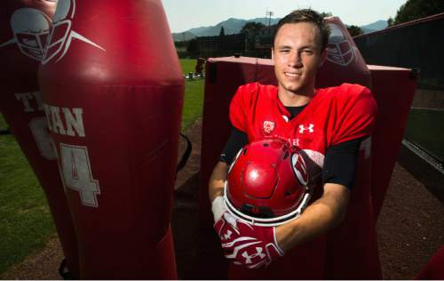 Steve Griffin  |  The Salt Lake Tribune

Timpview High School football standout and now University of Utah freshman Britain Covey following practice at the University of Utah baseball field in Salt Lake City, Friday, August 21, 2015.  l