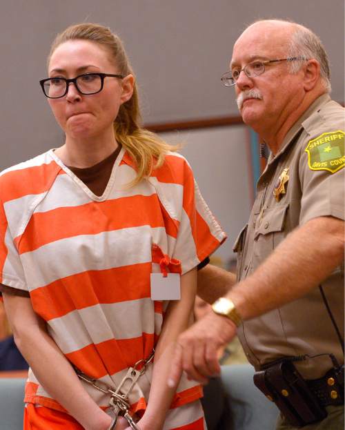 Leah Hogsten  |  The Salt Lake Tribune
Brianne Altice joins her attorney Ed Brass at the podium in Judge Kay's courtroom. Altice was sentenced to up to 30 years, Thursday, July 9, 2015 in Judge Thomas L. Kay's Second District Courtroom.  Altice, a former Davis High school teacher had sexual relationships with three of her students.