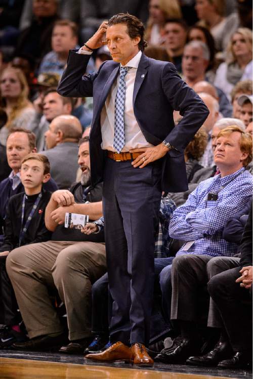 Trent Nelson  |  The Salt Lake Tribune
Utah Jazz head coach Quin Snyder looks on as the Utah Jazz host the New Orleans Pelicans, NBA basketball in Salt Lake City, Wednesday December 16, 2015.