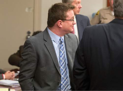 Rick Egan  |  The Salt Lake Tribune

Justin Miller in court for his sentencing to second-degree felony communications fraud.  The sentencing will de done at a later date, by another judge, due to Judge Katie Bernards-Goodman's husband working in the mayors office. Friday, December 18, 2015.