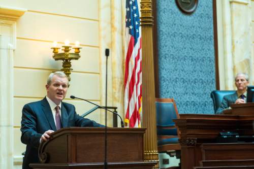 Chris Detrick  |  The Salt Lake Tribune
Utah Supreme Court Justice nominee John Pearce is speaks after being confirmed by the Senate at the Utah State Capitol Wednesday December 16, 2015.
