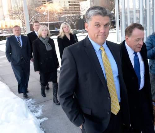 Al Hartmann  |  The Salt Lake Tribune
San Juan County Commissioner Phil Lyman walks to sentencing hearing in Federal Court in Salt Lake City Friday Dec. 18.  He faces up to one year in jail for his role in organizing, promoting and leading the 2014 ATV protest in Recapture Canyon.