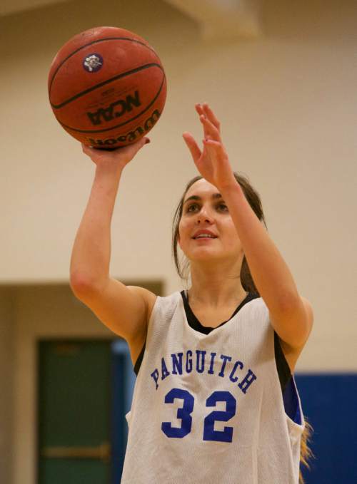 Lynn R. Johnson  | Special to the Tribune

Panguitch senior Whittni Orton shooting free throws during practice.  The top-ranked Orton will be attending Brigham Young University in 2016, where she will join the cross country team.