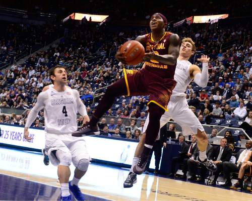 Scott Sommerdorf   |  The Salt Lake Tribune
Central Michigan Chippewas guard Braylon Rayson (2) drives for a layup during second half play as BYU defeated Central Michigan 98-85, Friday, December 18, 2015.