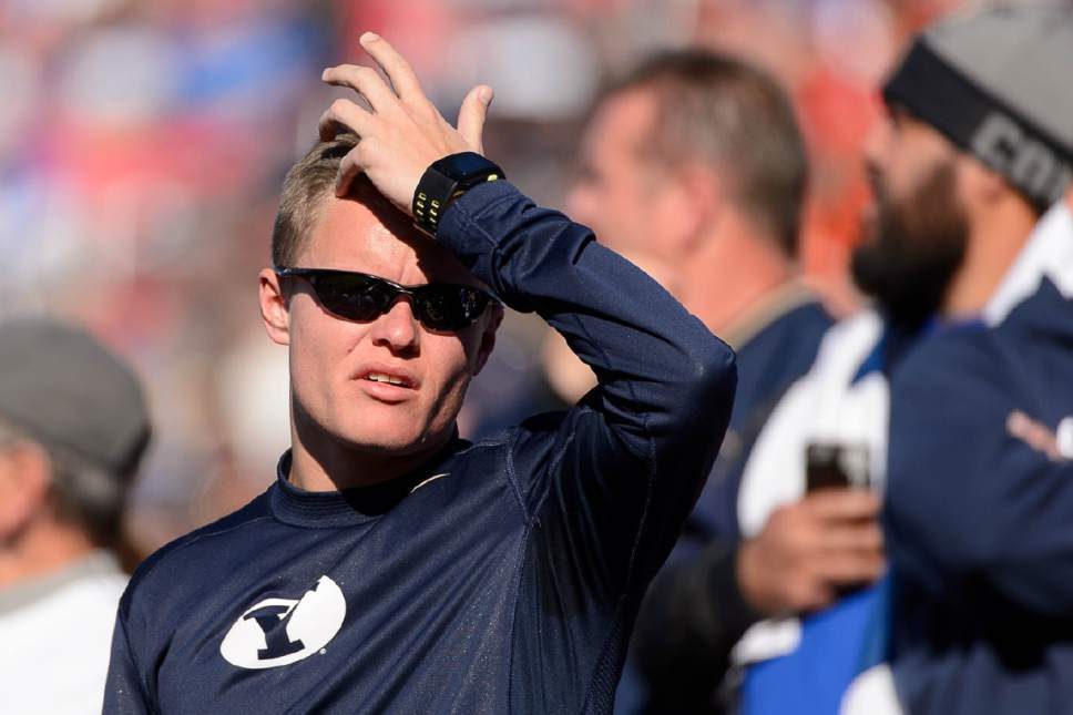 Trent Nelson  |  The Salt Lake Tribune
A BYU fan looks on, as Utah leads 35-0, as Utah faces BYU in the Royal Purple Las Vegas Bowl, NCAA football at Sam Boyd Stadium in Las Vegas, Saturday December 19, 2015.