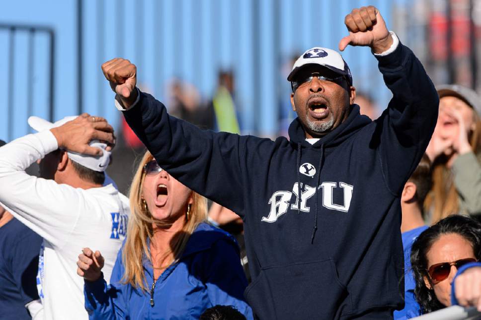 Trent Nelson  |  The Salt Lake Tribune
BYU fans protest a call, as Utah leads 35-0, as Utah faces BYU in the Royal Purple Las Vegas Bowl, NCAA football at Sam Boyd Stadium in Las Vegas, Saturday December 19, 2015.