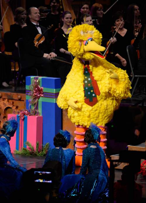 Francisco Kjolseth  |  The Salt Lake Tribune
The Mormon Tabernacle Choir's Christmas show with special guests Santino Fontana and the "Sesame Street" Muppets including Big Bird, perform at the Conference Center on Thursday night, Dec. 11, 2014.