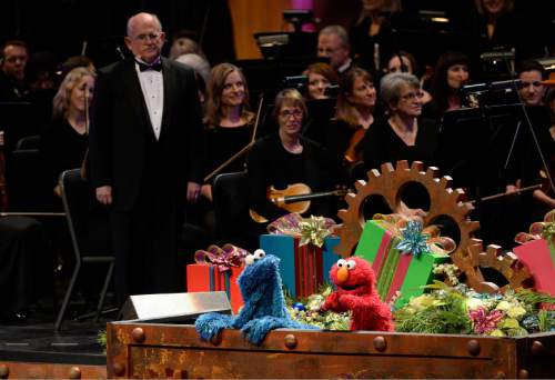 Francisco Kjolseth  |  The Salt Lake Tribune
The Mormon Tabernacle Choir's Christmas show with special guests Santino Fontana and the "Sesame Street" Muppets including Cookie Monster and Elmo, perform at the Conference Center on Thursday night, Dec. 11, 2014.