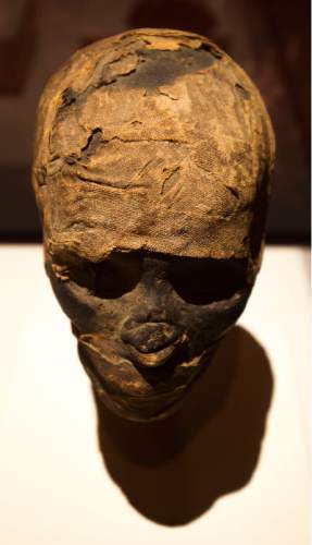 Steve Griffin  |  The Salt Lake Tribune

A wrapped head from ancient Egypt is part of the "Mummies of the World: The Exhibition" at The Leonardo in Salt Lake City through March 6, 2016.