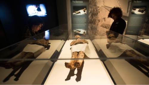 Steve Griffin  |  The Salt Lake Tribune

 "Mummies of the World: The Exhibition" at The Leonardo will be on display from Dec. 18 through March 6, 2016. The collection of about 200 mummies explors the links between mummies, science and medicine.