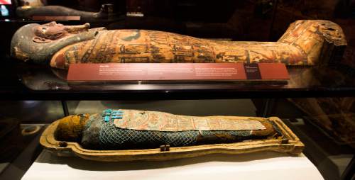 Steve Griffin  |  The Salt Lake Tribune

 "Mummies of the World: The Exhibition" at The Leonardo will be on display from Dec. 18 through March 6, 2016. The collection of about 200 mummies explors the links between mummies, science and medicine.