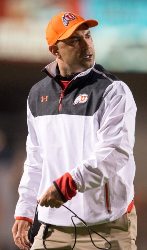 Rick Egan  |  The Salt Lake Tribune

University of Utah wide receivers coach Taylor Stubblefield shouts at Utes wide receiver Kaelin Clay (8) after he dropped the ball before reaching the end zone, resulting in a fumble and an Oregon touchdown, in PAC-12 action, Utah vs. Oregon game, at Rice-Eccles Stadium, Saturday, November 8, 2014