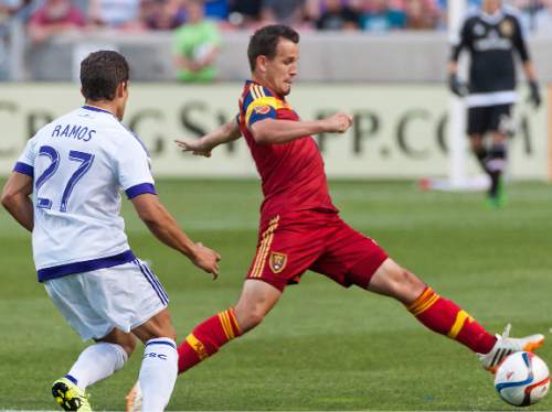 Michael Mangum  |  Special to the Tribune

Real Salt Lake midfielder Luis Gil (10) intercepts a pass during the first half of their match against Orlando City SC at Rio Tinto Stadium on Saturday, July 4, 2015.