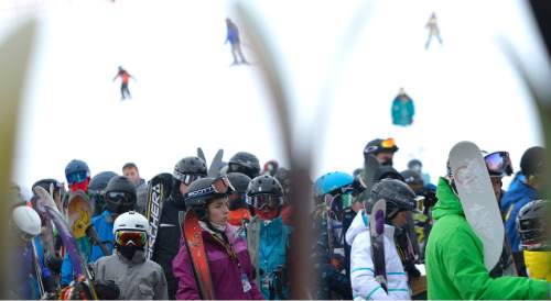 Leah Hogsten  |  The Salt Lake Tribune
With Snowbasin ski resort reporting 22î of new snow in the last 24 hours and 43î in the last 48 hours, lift lines were long, Wednesday, December 23, 2015.