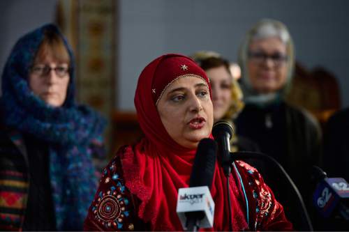 Scott Sommerdorf   |  The Salt Lake Tribune
Noor Ul-Hasan spoke at a news conference at Khadeeja Islamic Center in West Valley City, Thursday, December 17, 2015 to announce "Wear a Hijab" and other headgear on Friday as a show of support for Muslims.