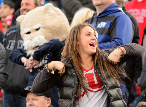 Trent Nelson  |  The Salt Lake Tribune
A Utah fan does the chicken dance in the fourth quarter as Utah faces BYU in the Royal Purple Las Vegas Bowl, NCAA football at Sam Boyd Stadium in Las Vegas, Saturday December 19, 2015.